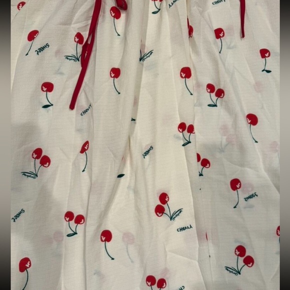 Boho Plus Size Cherry Print Smocked Cami Tie Shoulder Midi Dress - Picture 3 of 4